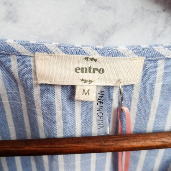 New Entro Mini Dress Women's Size M Blue Stripes Sleeveless 100% Cotton - Picture 6 of 7